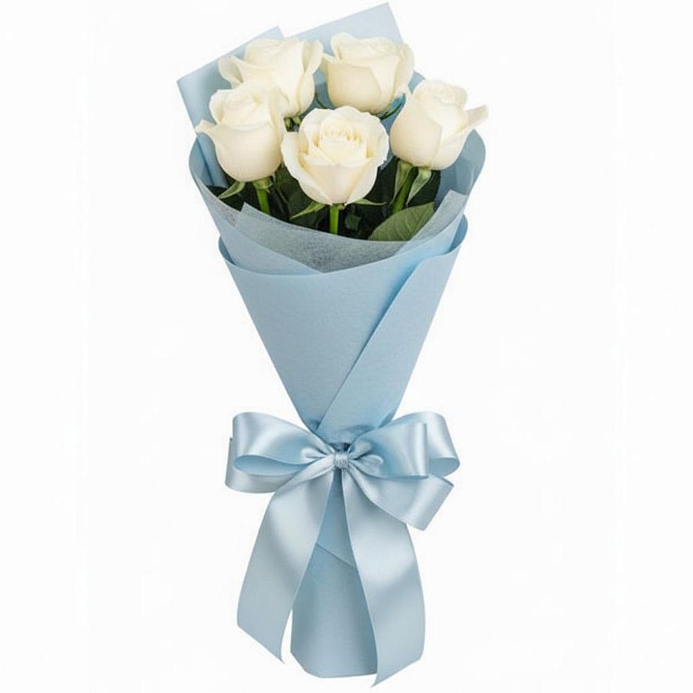 Букет 5 Белых роз Проуд в Кочубее