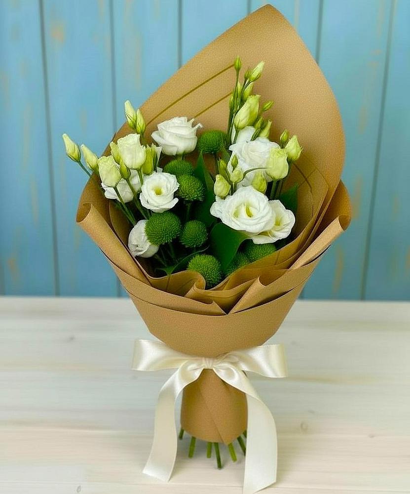 Букет цветов из: Хризантемы и Лизиантусы в Кочубее