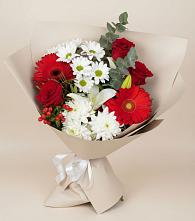 Букет цветов из:  Розы, Хризантемы, Герберы и Лилии #REPLACE_PRED# Кочубее