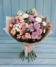 Букет цветов из:  Хризантемы, Розы и Альстромерии в Кочубее