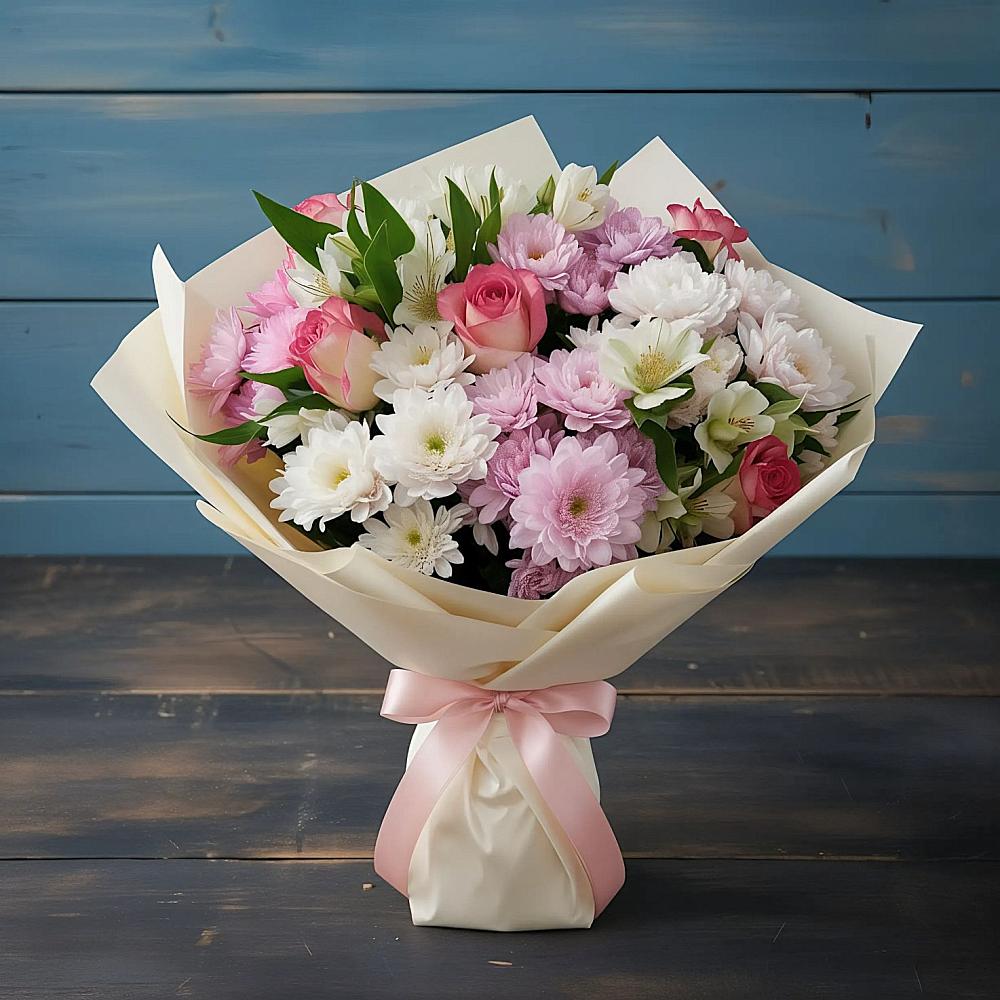 Букет цветов из: Хризантемы, Альстромерии и Розы в Кочубее